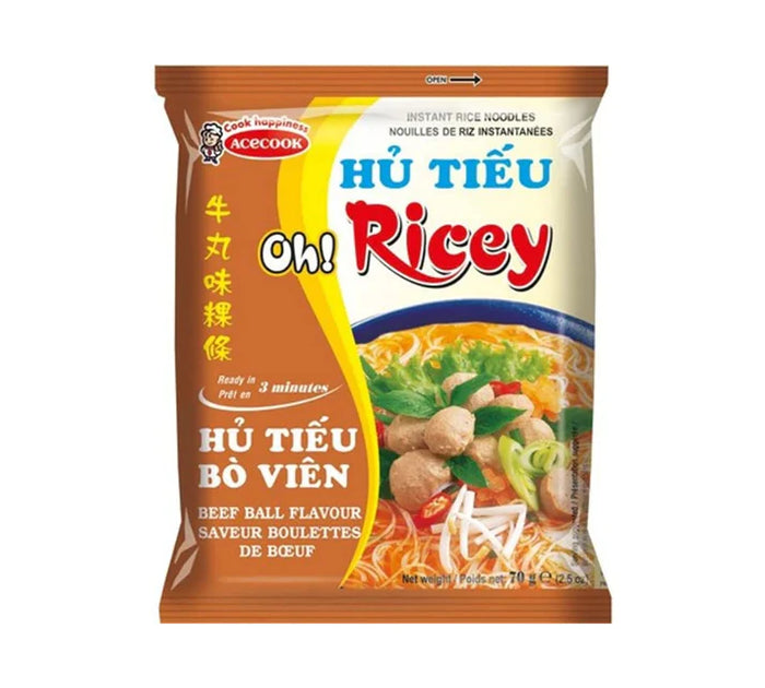 Acecook Oh! Ricey Instant Rice Noodle Pho Hu Tieu Bo Vien Beef Ball Flavor 2.5oz