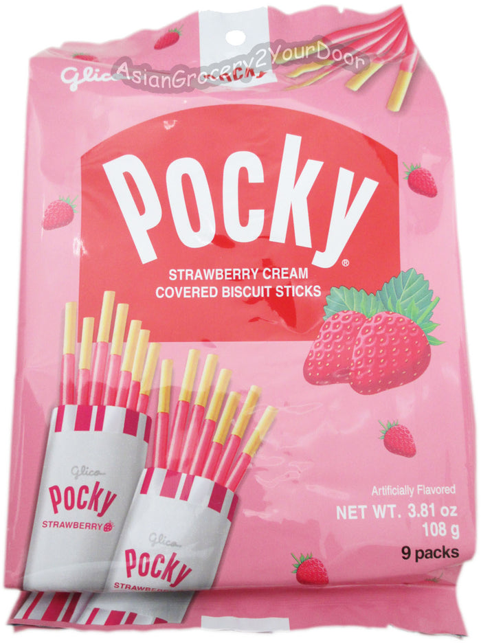 Glico Pocky - Strawberry Cream Covered Biscuit Sticks - 3.81 oz / 108 g - Asiangrocery2yourdoor