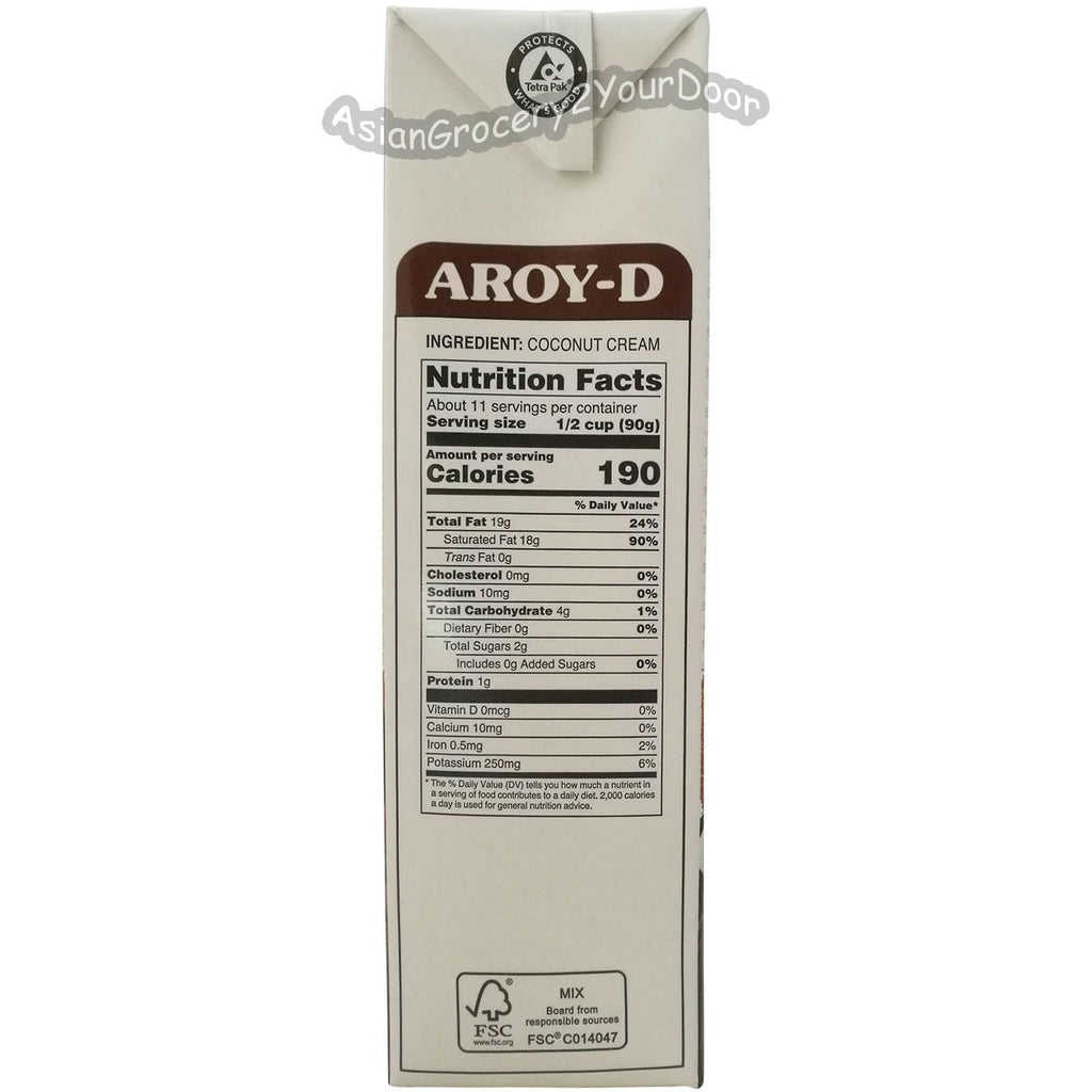 Aroy-D - Coconut Cream - 33.8 fl oz / 1000 ml - Asiangrocery2yourdoor
