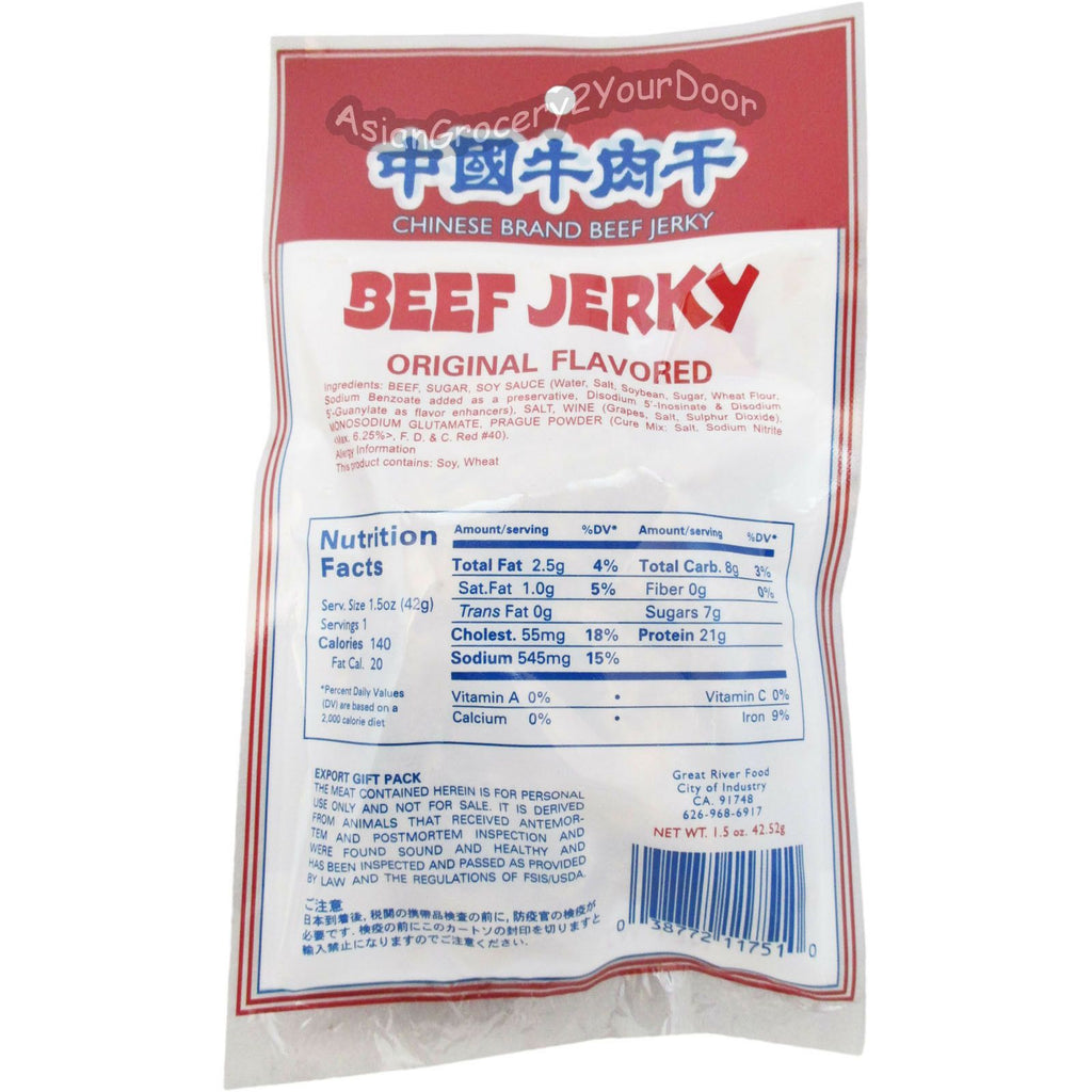 Chinese Brand - Original Flavored Beef Jerky - 1.5 oz / 42.52 g - Asiangrocery2yourdoor