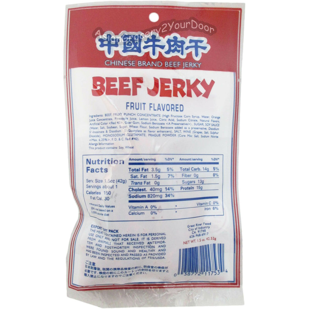 Chinese Brand - Fruit Flavored Beef Jerky - 1.5 oz / 42.52 g - Asiangrocery2yourdoor