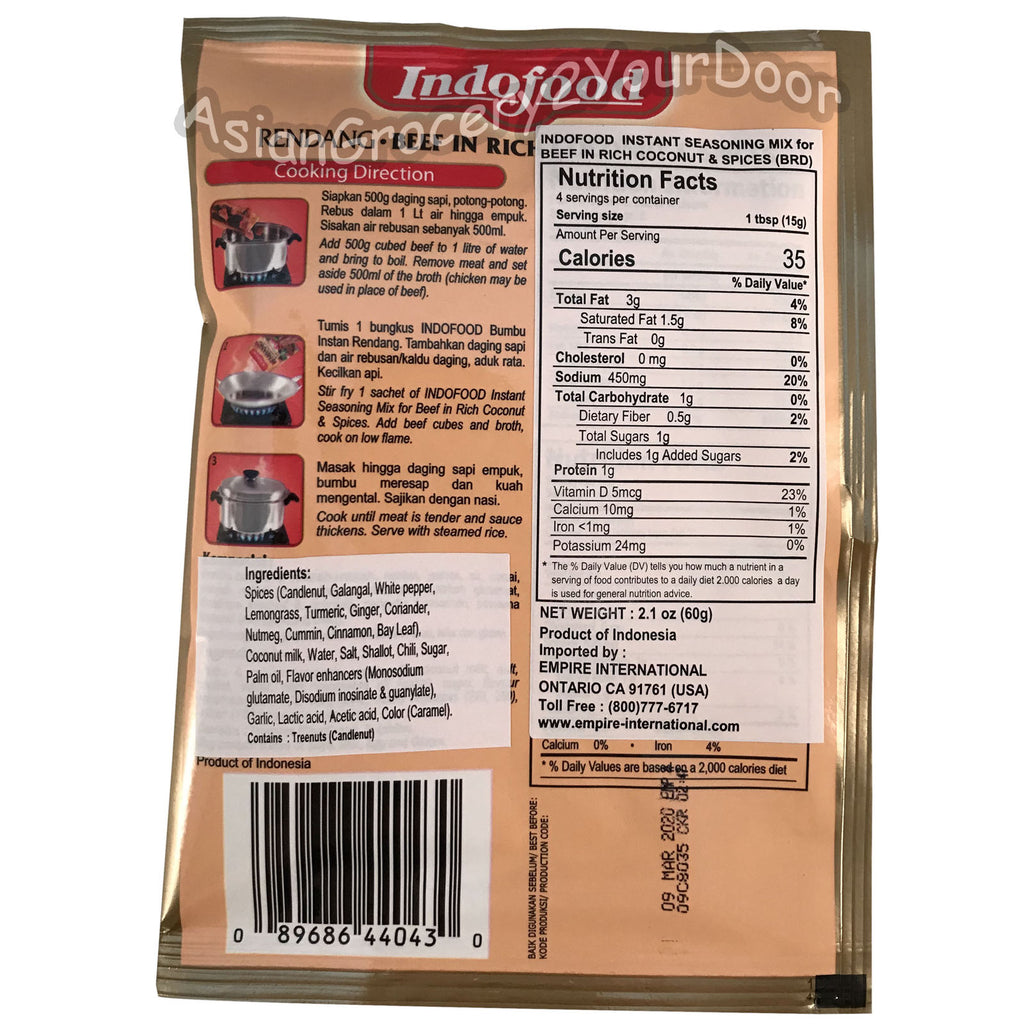 Indofood - Instant Seasoning Mix for Rendang Beef - 2.1 oz / 60 g - Asiangrocery2yourdoor