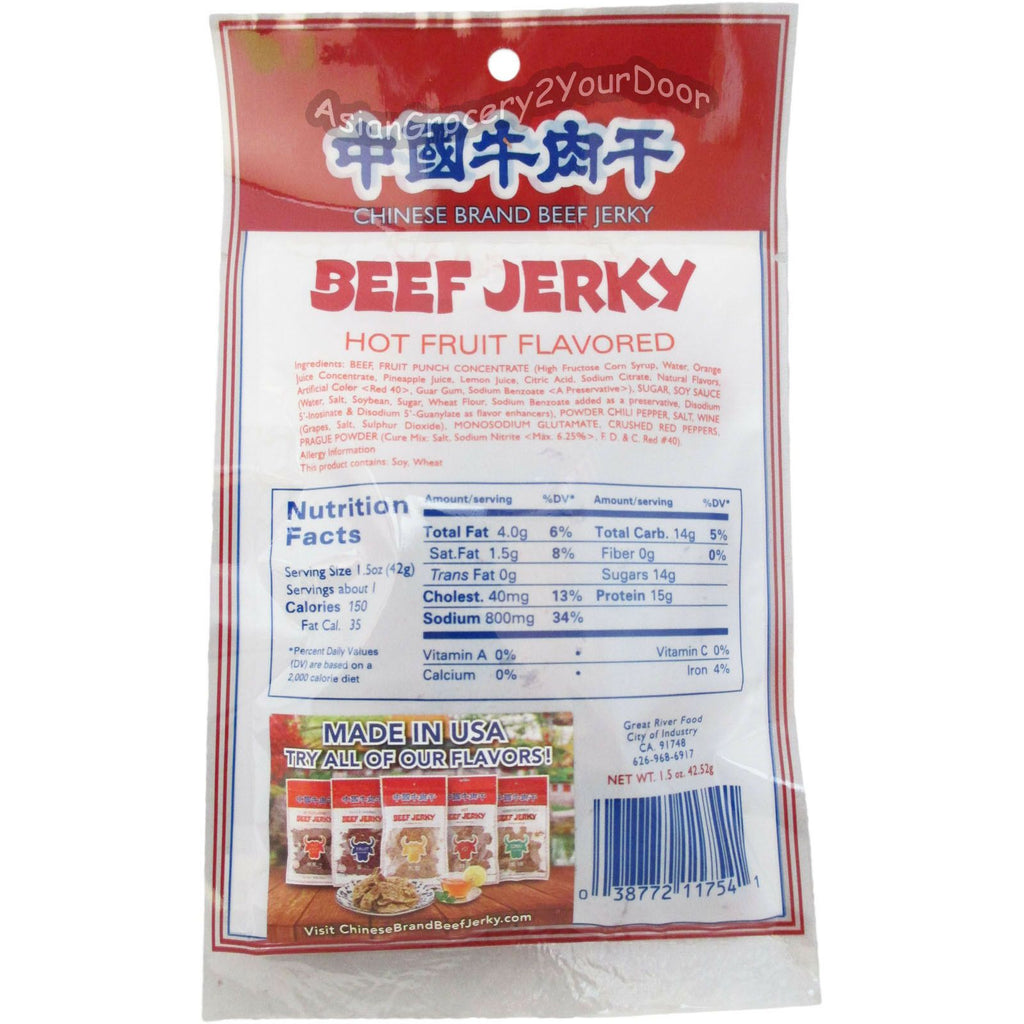Chinese Brand - Hot Fruit Flavored Beef Jerky - 1.5 oz / 42.52 g - Asiangrocery2yourdoor