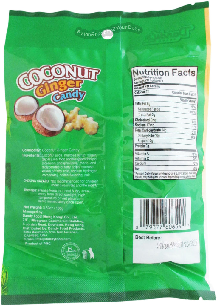 Dandy's Coconut Ginger Candy - 3.52 oz / 100 g - Asiangrocery2yourdoor