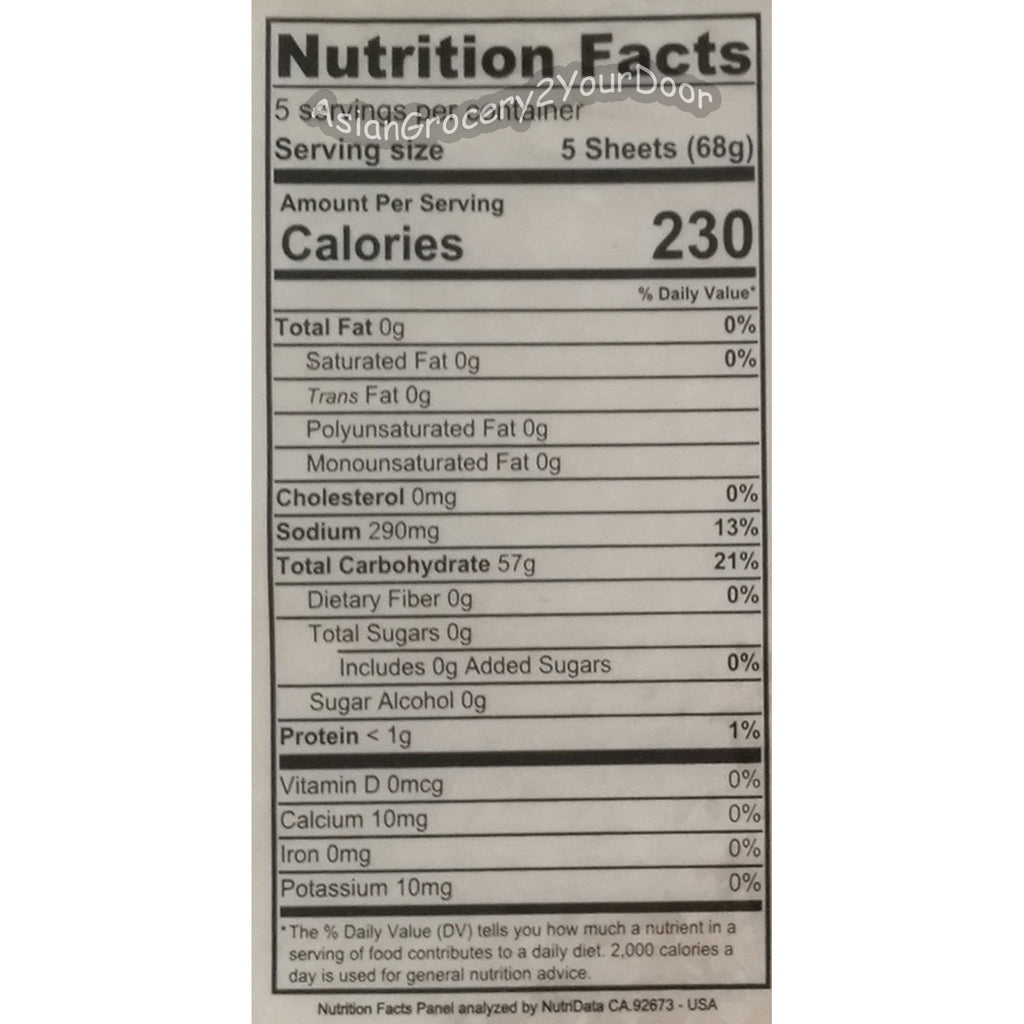 Rice paper - spring roll wrappers Nutrition Facts